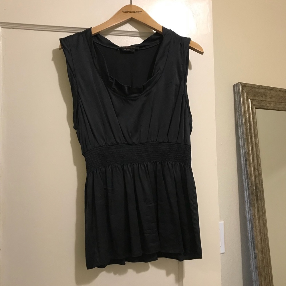 BCBGMaxAzeria Dark Blue Silk Scoop Neck Blouse